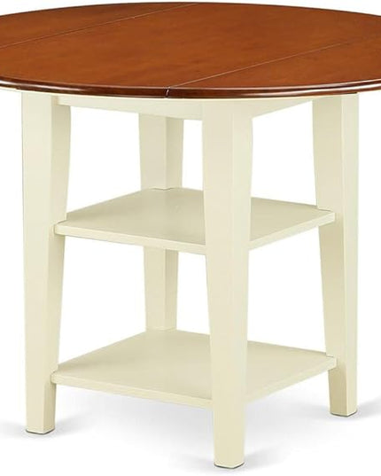 East West Furniture SUWE3-BMK-W 3 Piece Kitchen Set Contains a Round Table with Dropleaf & Shelves and 2 Dining Room Chairs, 42x42 Inch, Buttermilk & Cherry - LeafyLoom