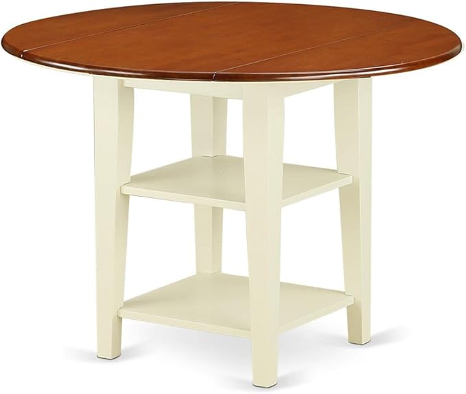 East West Furniture SUWE3-BMK-W 3 Piece Kitchen Set Contains a Round Table with Dropleaf & Shelves and 2 Dining Room Chairs, 42x42 Inch, Buttermilk & Cherry - LeafyLoom