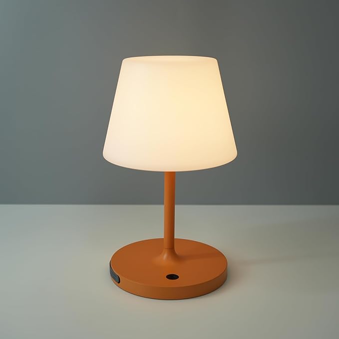 Outdoor Battery Operated Table Lamp Waterproof, 4000mAh Cordless Table Lamp Rechargeable, Touch Dimmable Desk Lamp, LED Night Light for Patio Camping Restaurant Home, H9.6in, Orange - LeafyLoom