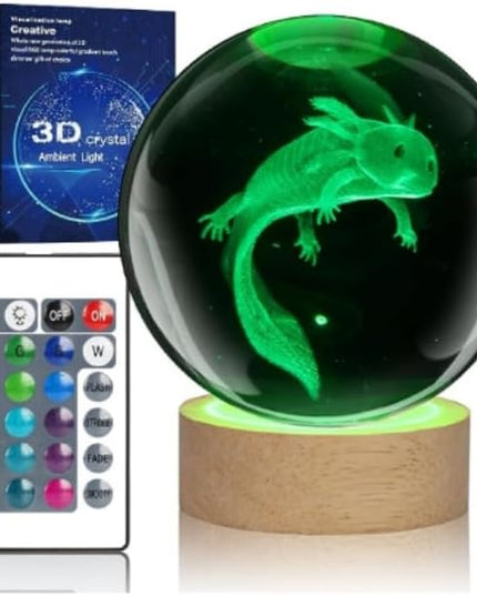 Large 3D Axolotl Crystal Ball Night Light, Axolotl Lamp 16 Color Changing with Remote Control for Bedroom Decor, Cool Desk Decor Gift for Teens Boys and Girls and Fans, Axolotl - LeafyLoom