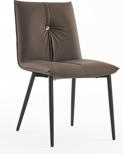 YOUTASTE Dining Chairs Set of 2 Mid Century Modern Kitchen Chairs Soft Padded Side Chairs Dinner Chairs with Metal Legs for Living Room Bedroom, Brown - LeafyLoom
