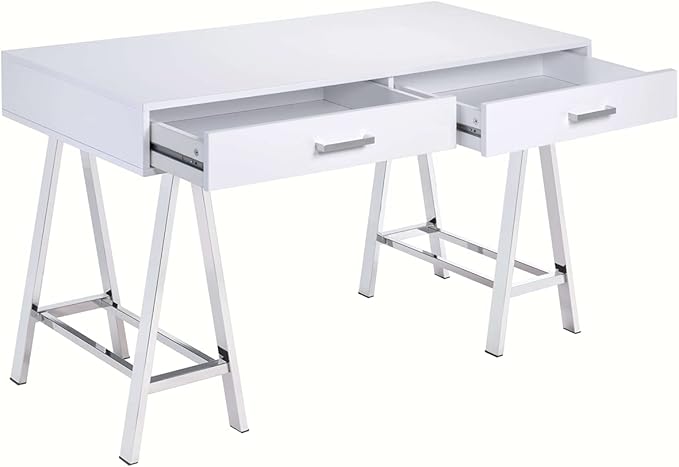 Acme Coleen Home Office Desk in White and Chrome - LeafyLoom