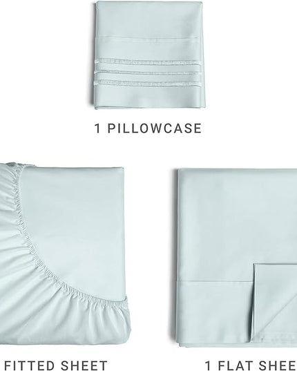 Twin Size 3 Piece Sheet Set - Comfy Breathable & Cooling Sheets - Hotel Luxury Bed Sheets for Women & Men - Deep Pockets, Easy-Fit, Extra Soft & Wrinkle Free Sheets - Ice Blue Oeko-Tex Bed Sheet Set - LeafyLoom
