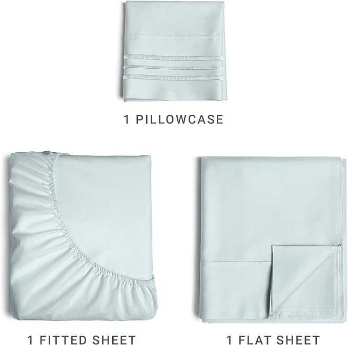 Twin Size 3 Piece Sheet Set - Comfy Breathable & Cooling Sheets - Hotel Luxury Bed Sheets for Women & Men - Deep Pockets, Easy-Fit, Extra Soft & Wrinkle Free Sheets - Ice Blue Oeko-Tex Bed Sheet Set - LeafyLoom