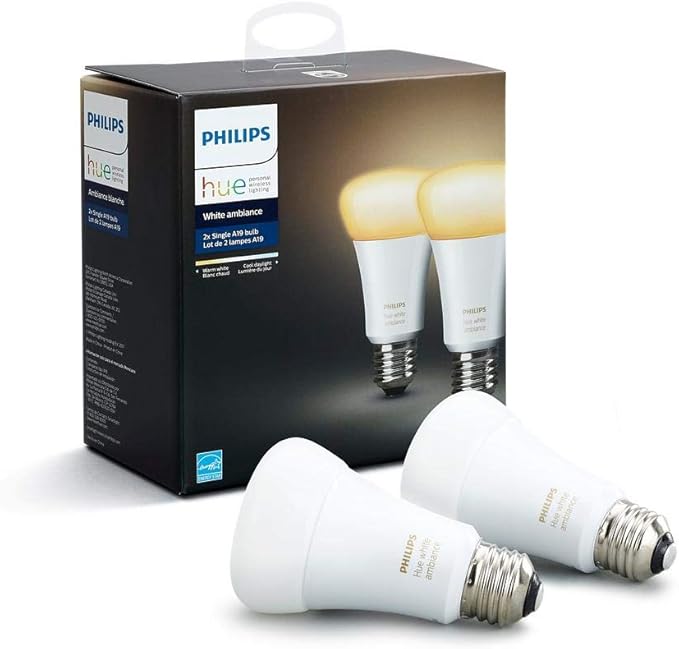 Philips Hue 2-Pack White Ambiance 60W Equivalent Dimmable LED Smart Bulb (Works with Alexa Apple Homekit and Google Assistant), 2 Bulbs (453092) Philips