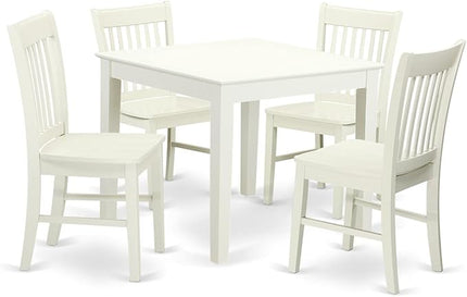 East West Furniture Oxford 5 Piece Set includes a Square Dinner Table and 4 Kitchen Dining Chairs, 36x36 Inch, OXNO5-LWH-W - LeafyLoom