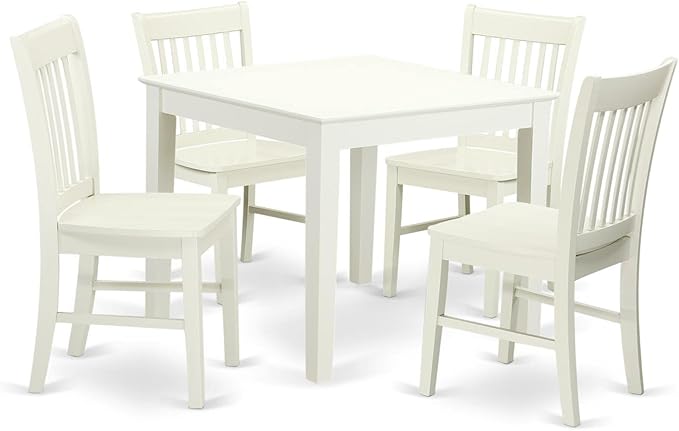 East West Furniture Oxford 5 Piece Set includes a Square Dinner Table and 4 Kitchen Dining Chairs, 36x36 Inch, OXNO5-LWH-W - LeafyLoom