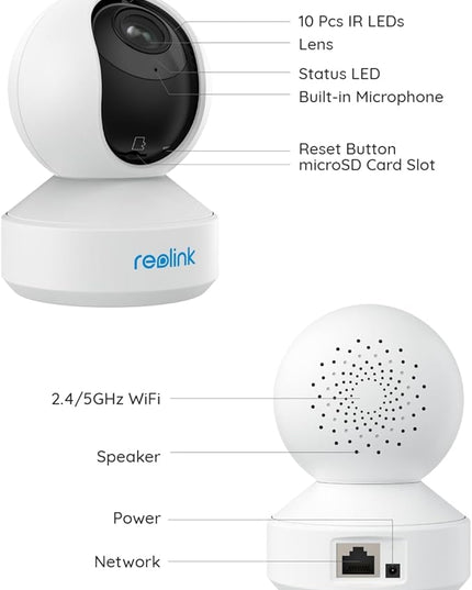 REOLINK E1 Zoom Indoor Security Camera, 2.4/5GHz Dual Band WiFi, 5MP Plug-in Pet Camera, 360 Degree Baby/Dog Monitor with 3X Optical Zoom, Auto Tracking, Person/Pet Detection,5V/2A DC REOLINK