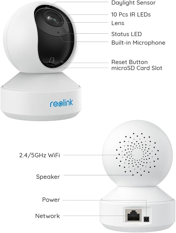 REOLINK E1 Zoom Indoor Security Camera, 2.4/5GHz Dual Band WiFi, 5MP Plug-in Pet Camera, 360 Degree Baby/Dog Monitor with 3X Optical Zoom, Auto Tracking, Person/Pet Detection,5V/2A DC REOLINK