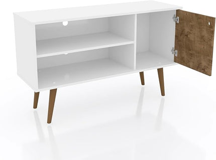 Manhattan Comfort Liberty Mid Century Modern TV Stand for Televisions up to 46 Inches, Bedroom and Living Room Entertainment Center with Storage, Shelves, and Cabinet, 43" Wide, White/3D Brown - LeafyLoom