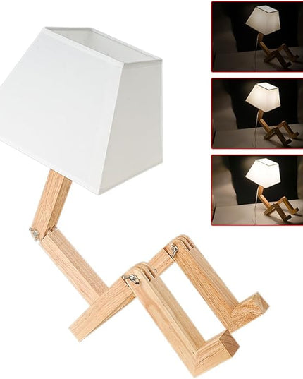 ELINKUME Cute Robot Desk Lamp,Dimmable Bedside Table Lamps,Square Lampshade Night Light with Foldable Solid Wood Body,Fun Kids Lamp, Nightstand lamp for Bedroom,Study,Office,Living room(Gift) - LeafyLoom