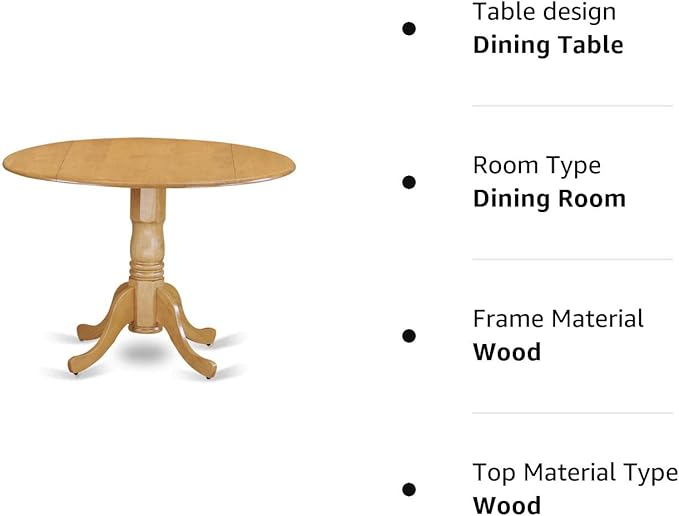 East West Furniture DLT-OAK-TP Dublin Dining Room Table - a Round kitchen Table Top with Dropleaf & Pedestal Base, 42x42 Inch, Oak - LeafyLoom