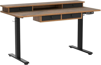 Electric Standing Desk, 63 * 30 Inches Adjustable Height with 4 Drawers, Double Storage Shelves Stand Up Desk, Home Office Workstation Sit Stand up Desk (Rustic Brown) - LeafyLoom