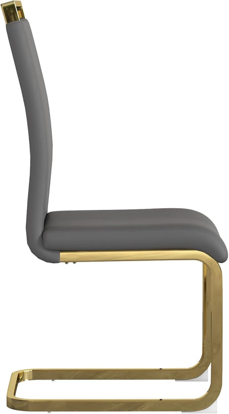 Modern Dining Chairs Set of 4, Side Dining Room Chairs with Gold Frame, Kitchen Chairs with Faux Leather Padded Seat High Back, Chairs for Dining Room, Kitchen, Living Room Dark Grey - LeafyLoom