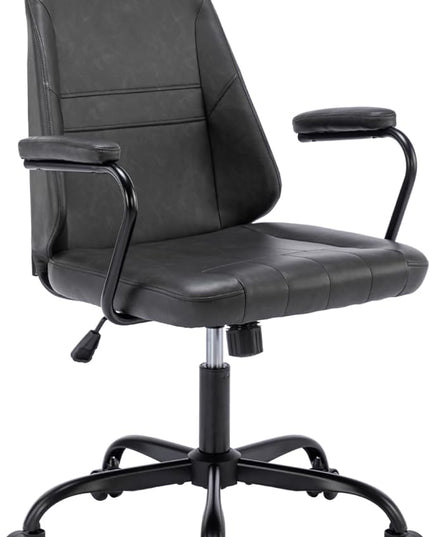 Executive Office Chair, Home Office Desk Chair, Mid Back PU Leather Desk Chair, 360° Swivel Computer Chair, Height Adjustable Tilt Vanity Task Chair for Office, Reading Meeting Room - LeafyLoom