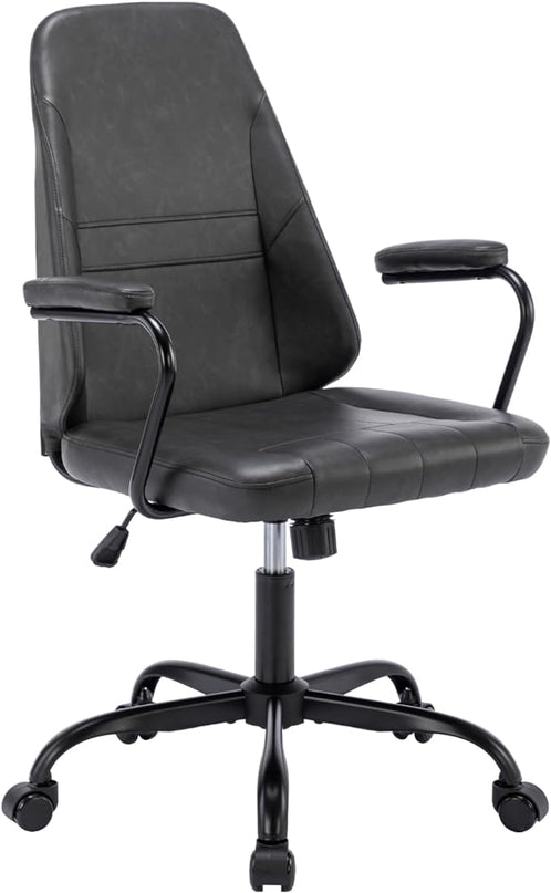 Executive Office Chair, Home Office Desk Chair, Mid Back PU Leather Desk Chair, 360° Swivel Computer Chair, Height Adjustable Tilt Vanity Task Chair for Office, Reading Meeting Room - LeafyLoom