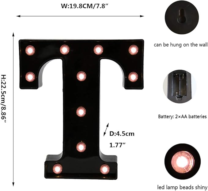 Light Up Black Alphabet Marquee Letters Sign LED Marquee Number Lights Sign for Night Light Home Bar Christmas Lamp Birthday Party Wedding Decoration T - LeafyLoom
