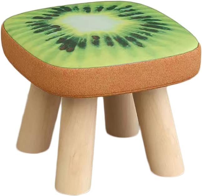 Solid Wood Stool Home Square Low Stool Cute Children's Sofa Stool Chair Fashion Cartoon Creative Small Stool for Kids and Adult, Changing Stool Solid Wood Coffee Table Stool, Bear 330lb (Kiwi) - LeafyLoom