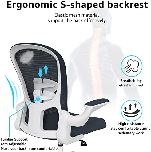 Ergonomic Office Chair, Comfort Swivel Home Office Task Chair, Breathable Mesh Desk Chair, Lumbar Support Computer Chair with Flip-up Arms and Adjustable Height - LeafyLoom