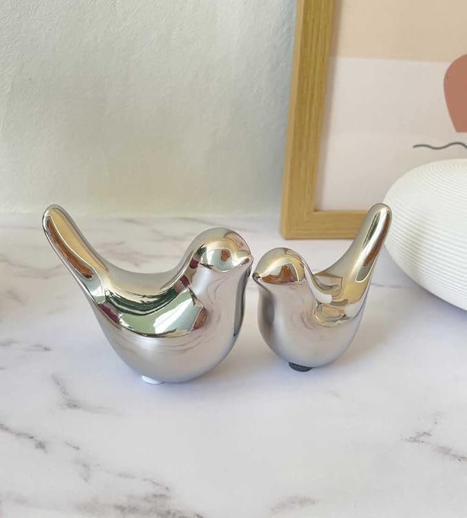 Cute Bedroom Decor Birds, Silver Cute Home Decor, Small Table Decor Items, Modern Silver Cute Decor for Living Room Shelf Bookshelf Table Top - LeafyLoom