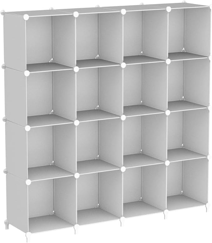 FUNLAX Cube Storage Shelf, 16 Storage Cubes Closet Organizers and Storage Portable Cube Storage Organizer Plastic Bookshelf Bookcase for Study Room, Bedroom, Office, White - LeafyLoom
