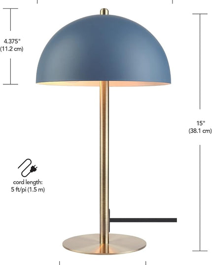 Globe Electric 52942 15" Desk Lamp, Matte Blue, Matte Brass Accents, in-Line On/Off Rocker Switch, for Bedroom, Office Decor, Home Essentials, Room Lighting, Reading Light - LeafyLoom