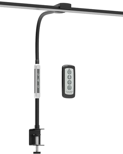 Neatfi Modern Desk Lamp with Clamp, Touch & Remote Controlled, 15W, Adjustable Color Temperature (3000K-6000K), Stepless Dimming, Flicker-Free, Wide-Angle Lighting for Home (Gooseneck, Black) - LeafyLoom