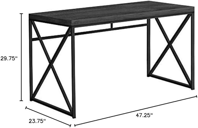 Monarch Specialties Modern Industrial Style-Home & Office Writing Table with Sturdy Crisscross Metal Computer Desk, 48" L, Black Reclaimed Wood-Look/Black Frame - LeafyLoom