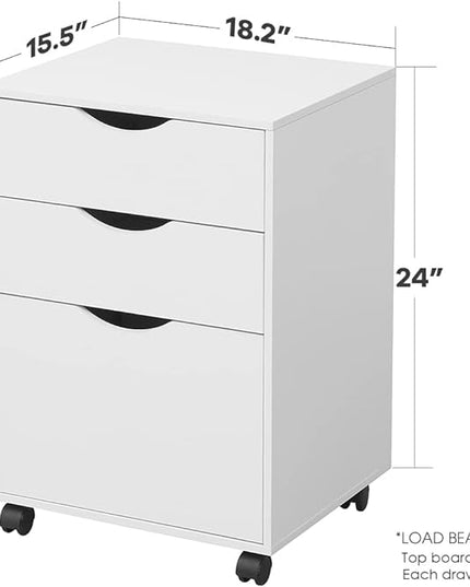 3 Drawers Storage Cabinet, Wooden Mobile Filing Cabinet for Mini Printer Stand, with Lockable Casters, for Home Office (3-Drawers, White) - LeafyLoom