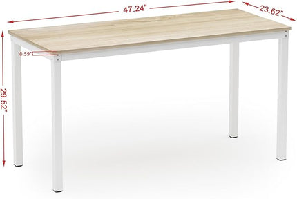 Teraves Computer Desk/Dining Table Office Desk Sturdy Writing Workstation for Home Office (47.24”, Beige + White Frame) - LeafyLoom
