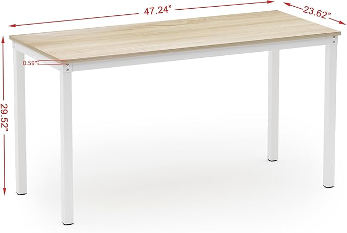 Teraves Computer Desk/Dining Table Office Desk Sturdy Writing Workstation for Home Office (47.24”, Beige + White Frame) - LeafyLoom