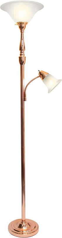 Elegant Designs LF2003-RGD 2 Light Mother Daughter White Marble Glass Floor Lamp, Rose Gold - LeafyLoom