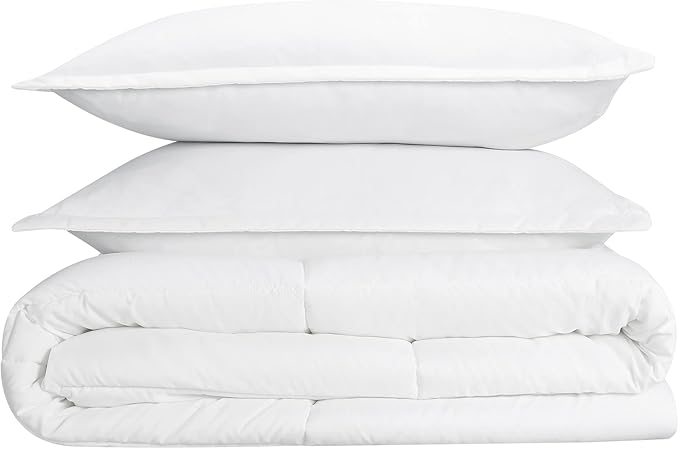 SERTA Simply Clean Ultra Soft Hypoallergenic Solid 3 Piece Comforter Set, Full/Queen, White - LeafyLoom