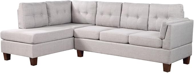 Living Room L-Shape Sectional Sofa with Left Facing Chaise, Linen Upholstered Reversible Corner Couch for Home, Small Space, Apartment, Light Gray, 97 Inch - LeafyLoom