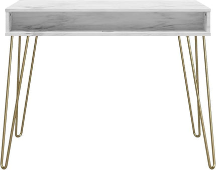 Novogratz Athena Computer Desk with Storage, White Marble - LeafyLoom