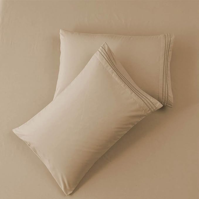 SONORO KATE Bed Sheet Set Super Soft Microfiber 1800 Thread Count Luxury Egyptian Sheets 16-Inch Deep Pocket，Wrinkle-4 Piece (Taupe, Queen) - LeafyLoom