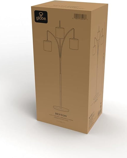 Globe Electric 65913 79" 3-Light Floor Lamp, Matte Black, White Linen Shade, in-Line On/Off Foot Switch - LeafyLoom