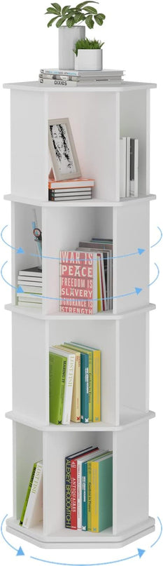 4 Tier Rotating Bookshelf, Wooden Spinning Bookshelf Tower, 360 Display Revolving Bookshelf Floor Standing Corner Narrow Revolving Bookcase for Living Room, Bedroom, White - LeafyLoom