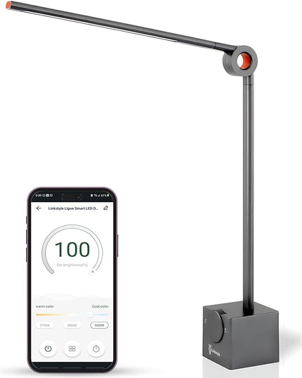 LINKSTYLE Ligoe Smart Desk Lamp for Home Office, Minimalist Premium Design LED Desk Lights for Reading, Table Lamp for Bedroom Bedside Night Stand, APP Controls, Adjustable Settings, Eye Protection - LeafyLoom