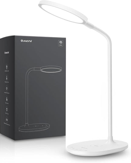 G Keni 1400 High Lumen LED Desk Lamp with Wireless Charger, Touch Control Dimmable Reading Table Lamp, 3 Color Modes, 30 Minutes Timer, Eye Care Study Desk Light, AC Adapter for Home, Office, Dorm - LeafyLoom