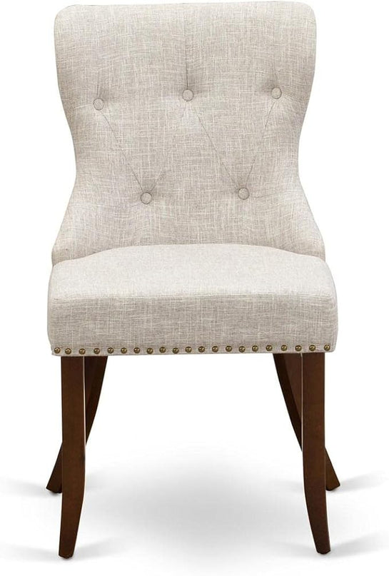 East West Furniture SIP3T35 Sion Parson Dining Room Button Tufted Nailhead Trim Doeskin Linen Fabric Upholstered Chairs, Set of 2, Mahogany - LeafyLoom