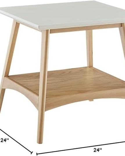 Madison Park Parker Mid-Century Modern End Table With Solid Wood Frame And Legs, Bottom Shelf, Easy Assembly, Simple Accent Furniture For Living Room, Entry, Minimalist Decor - Off-White/Natural - LeafyLoom