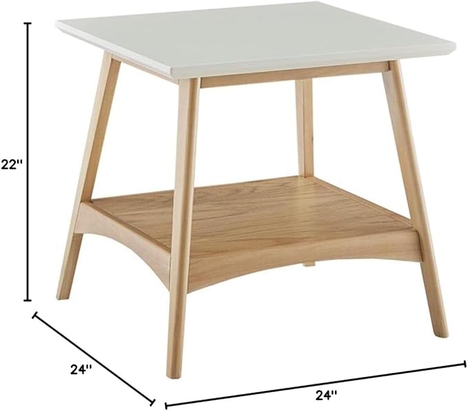Madison Park Parker Mid-Century Modern End Table With Solid Wood Frame And Legs, Bottom Shelf, Easy Assembly, Simple Accent Furniture For Living Room, Entry, Minimalist Decor - Off-White/Natural - LeafyLoom