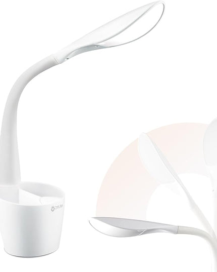 OttLite LED Desk Lamp Space Organizer with Flexible Neck Height - 4 Brightness Settings with Touch Activated Controls, Energy-Efficient Natural Daylight LEDs for Home Office, Desk, & Dorms - LeafyLoom
