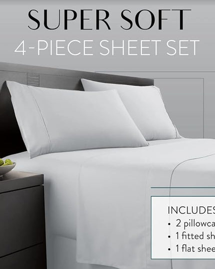 Danjor Linens Twin XL Sheets - Hotel Luxury Essentials Bedding - 4 pc Soft Bedding & Pillowcases Set with Deep Pockets - Breathable Bed Sheets, Wrinkle Free - Light Grey Sheets - LeafyLoom