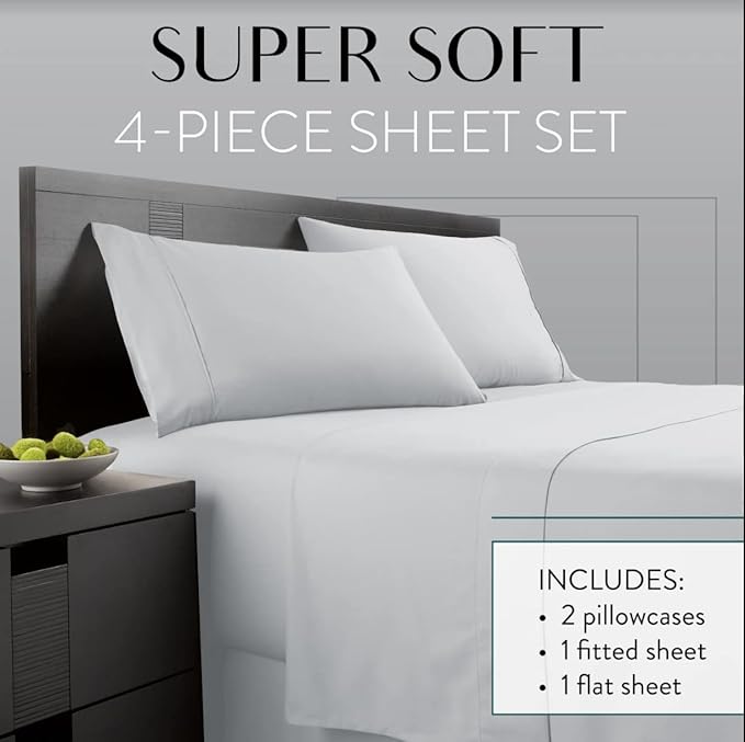 Danjor Linens Twin XL Sheets - Hotel Luxury Essentials Bedding - 4 pc Soft Bedding & Pillowcases Set with Deep Pockets - Breathable Bed Sheets, Wrinkle Free - Light Grey Sheets - LeafyLoom