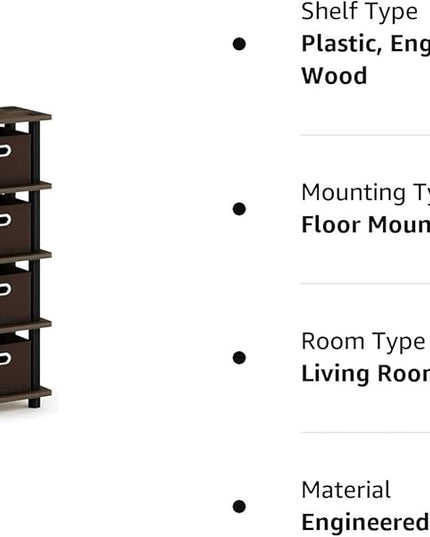 FURINNO Turn-N-Tube 4-Bins System Rack, Columbia Walnut/Black/Dark Brown - LeafyLoom