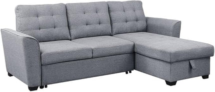 LOVMOR L-Shape Corner Couch with Storage Chaise, Linen Reversible Sleeper Sectional Sofa with Arms for Home Furniture, Living Room, Apartment, Dorm, Light Gray, 61.75 Inch - LeafyLoom
