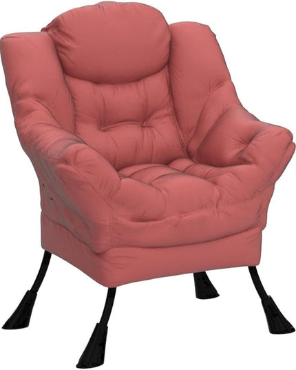 HollyHOME Modern Fabric Large Lazy Chair, Accent Oversized Comfy Reading Chair, Thick Padded Cozy Lounge Chair with Armrest, Steel Frame Leisure Sofa Chair for Living Room, Bedroom, Dorm, Dusty Rose - LeafyLoom