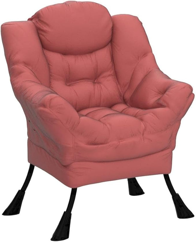 HollyHOME Modern Fabric Large Lazy Chair, Accent Oversized Comfy Reading Chair, Thick Padded Cozy Lounge Chair with Armrest, Steel Frame Leisure Sofa Chair for Living Room, Bedroom, Dorm, Dusty Rose - LeafyLoom